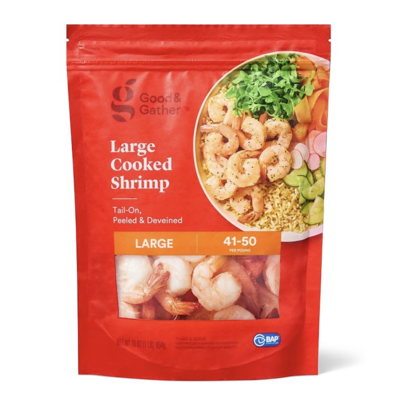 Large Tail On Peeled & Deveined Cooked Shrimp - Frozen - 41-50ct per Ib/16oz - Good & Gather™