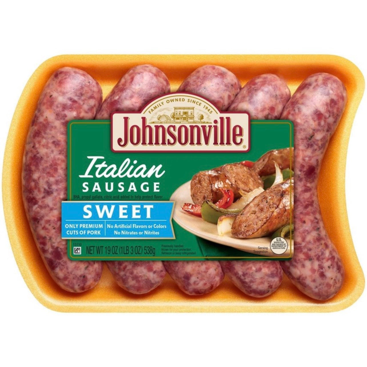 Johnsonville Sweet Italian Sausage Links - 19oz/ 5ct: Pork, Mesquite Flavor, Smoke Flavors