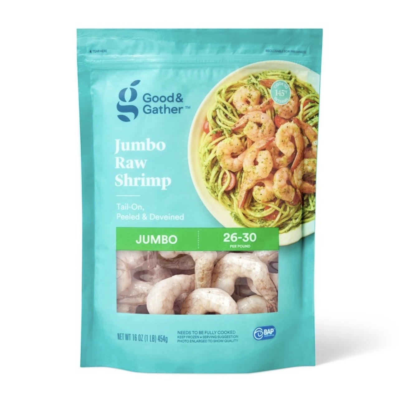 Jumbo Tail On Peeled & Deveined Raw Shrimp - Frozen - 26-30ct per Ib/16oz - Good & Gather™