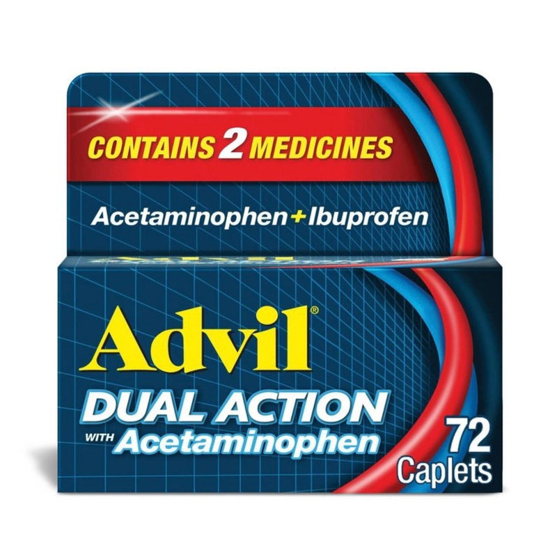 Advil Dual Action with Acetaminophen combination of 125mg buprofen and 250mg Acetaminophen Coated Caplets - 72ct