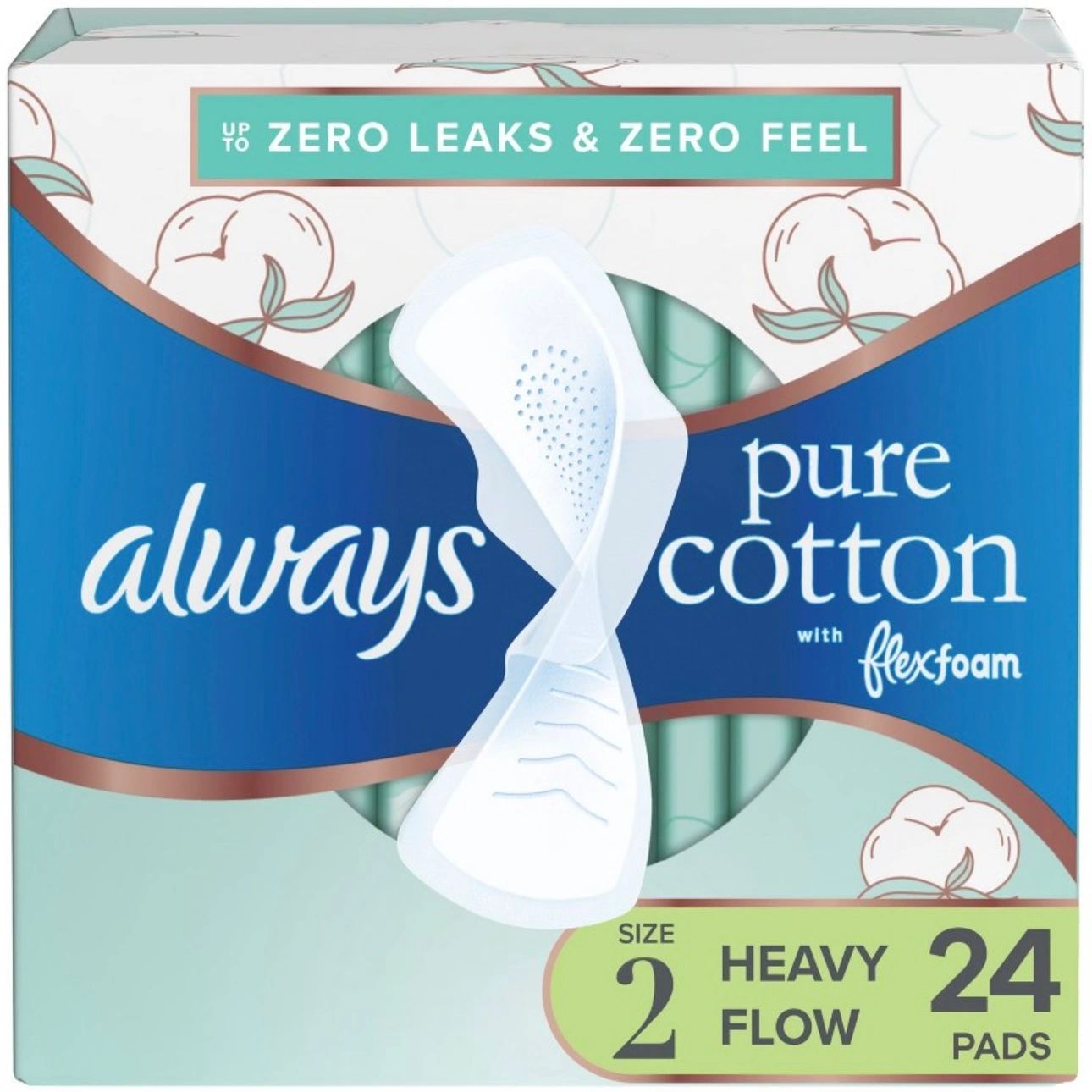 Always Pure Cotton Heavy Unscented Maxi Pads - Size 2 - 24ct
