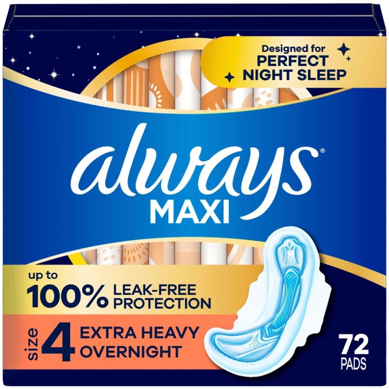 Always Maxi Size 4 Overnight Pad with Wings - 72ct