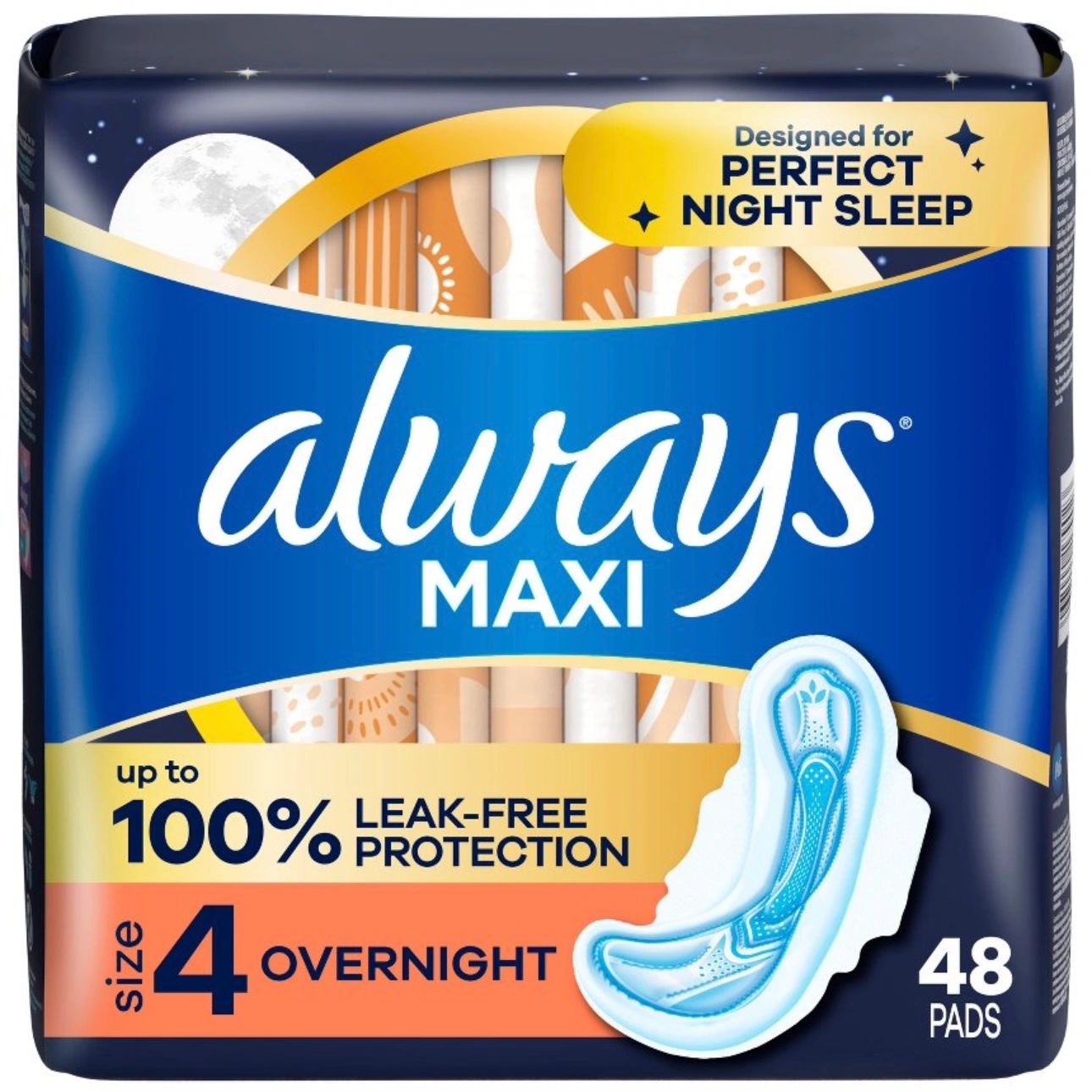 Always Maxi Overnight Pads - Size 4 - 48ct