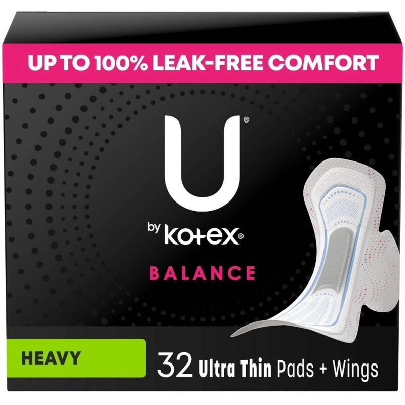 U by Kotex Balance Ultra-Thin Heavy Pads with Wings - Unscented - 32ct