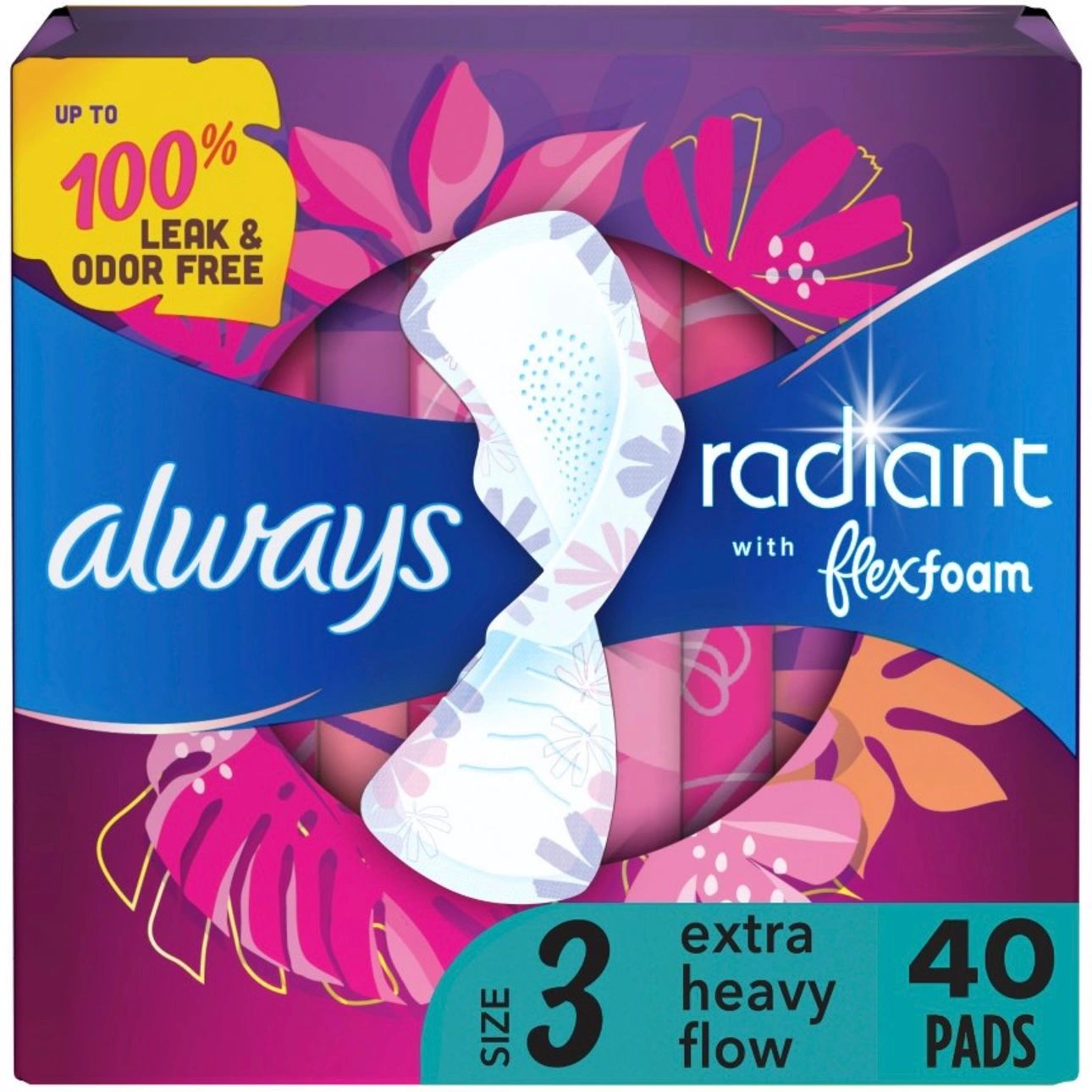 Always Radiant Extra Heavy Flow Pads with Wings - Light Clean Scent - Size 3 - 40ct