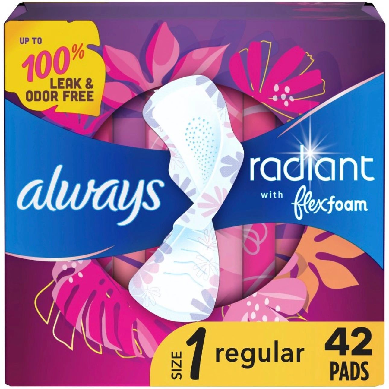 Always Radiant Regular Absorbency Pads with Wings - Scented - Size 1 - 42ct