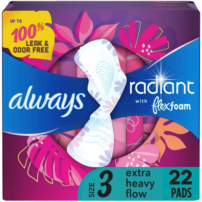 Always Radiant Extra Heavy Flow Absorbency with Flex Foam Pads - Scented - Size 3 - 22ct
