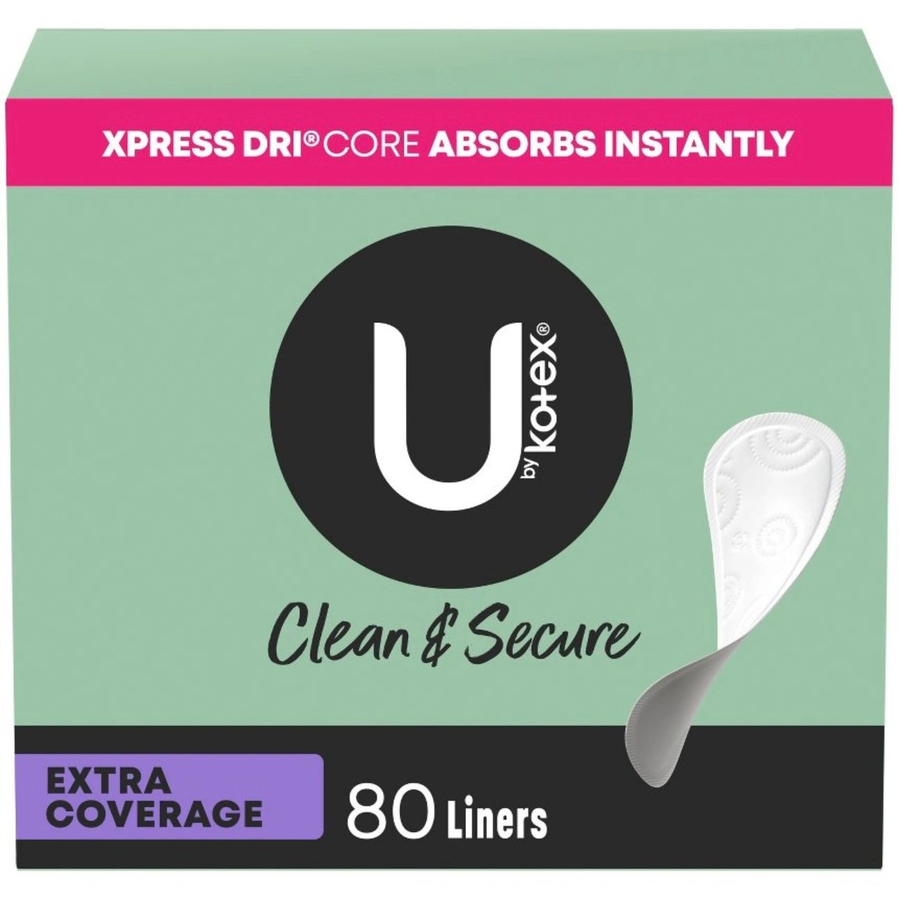 U by Kotex Clean & Secure Fragrance Free Panty Liners - Light Absorbency - 80ct