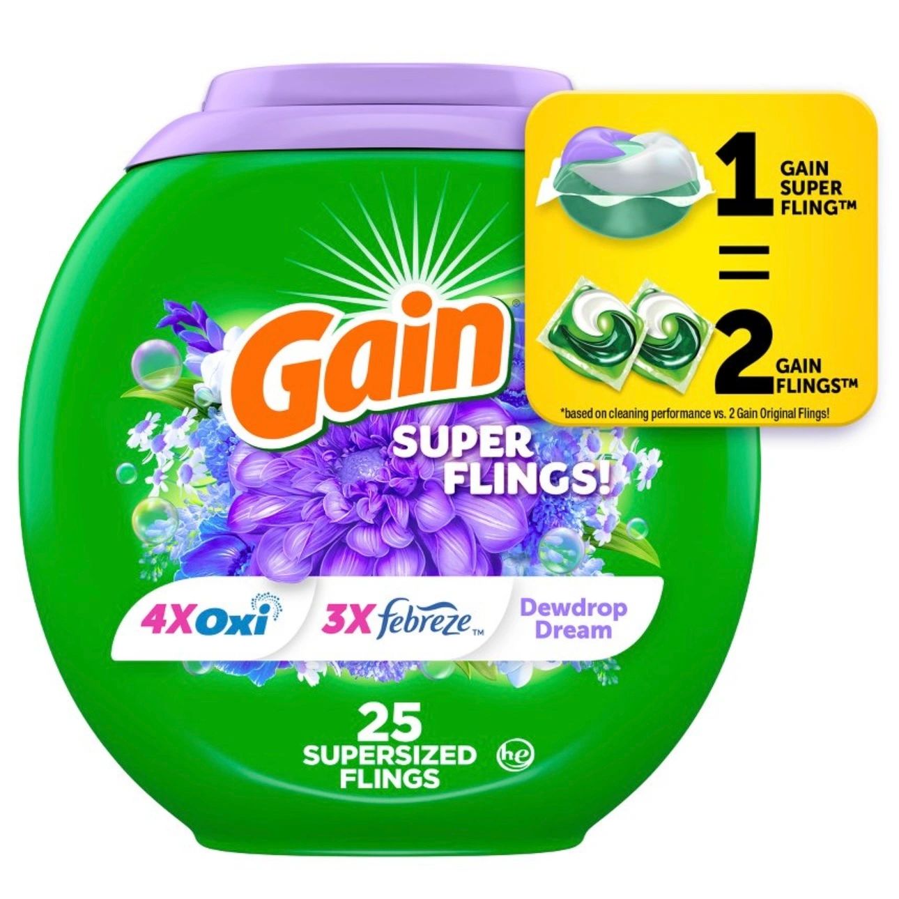 Gain Flings Dewdrop Dream HE Compatible Relax Laundry Detergent Soap Pacs - 25ct