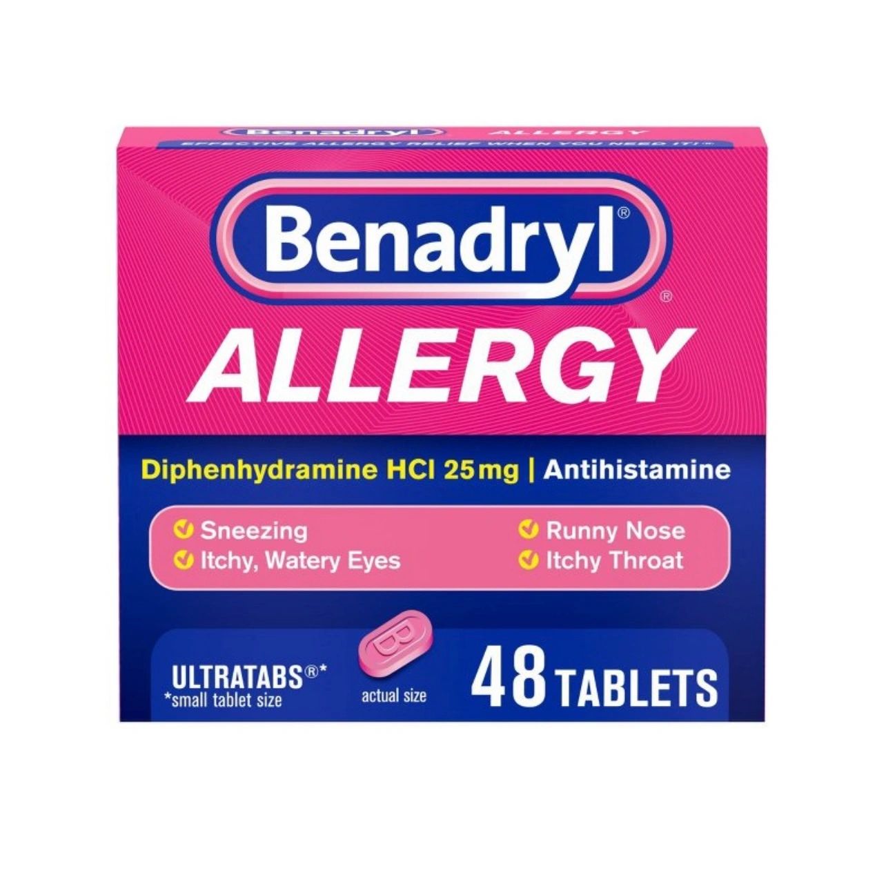 Benadryl Ultratabs Diphenhydramine Antihistamine Cold & Allergy Relief Tablets - 48ct