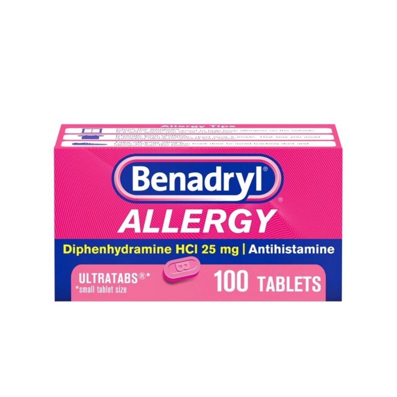 Benadryl Ultratabs Diphenhydramine Antihistamine Cold & Allergy Relief Tablets - 100ct