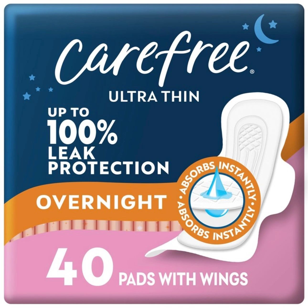 Carefree Ultra Thin Overnight Pads with Wings - 40ct
