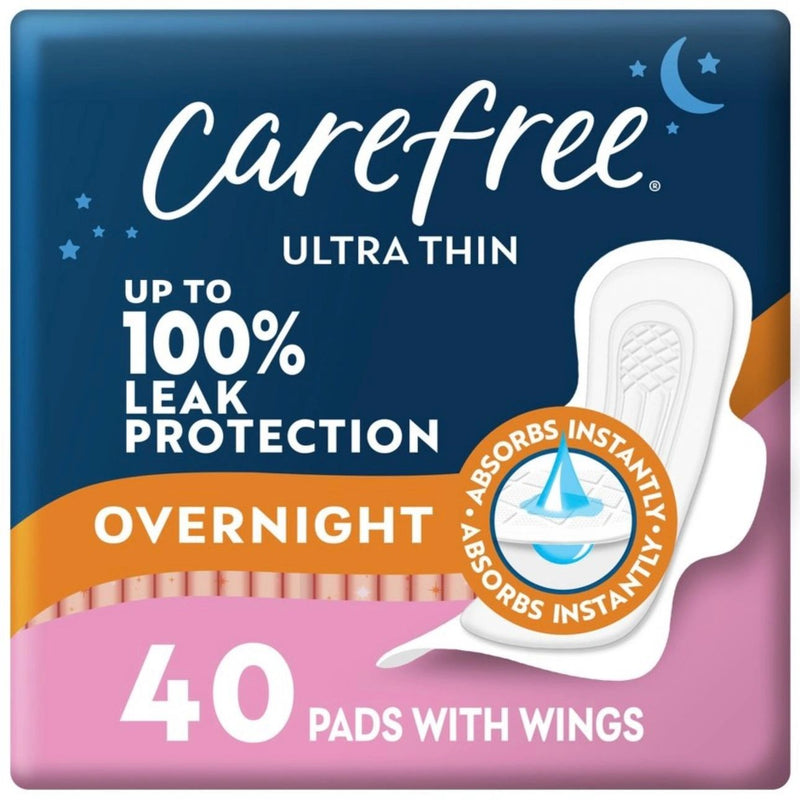 Carefree Ultra Thin Overnight Pads with Wings - 40ct