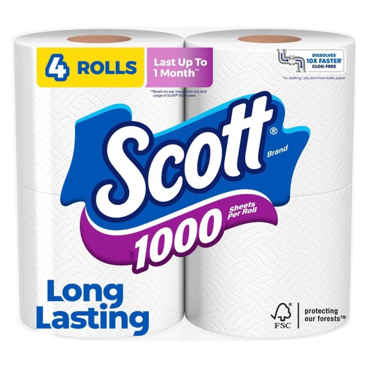 Scott 1000 Septic-Safe 1-Ply Toilet Paper - 4 Rolls