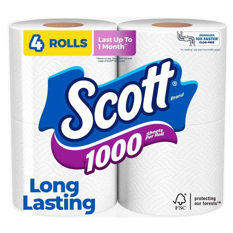 Scott 1000 Septic-Safe 1-Ply Toilet Paper - 4 Rolls