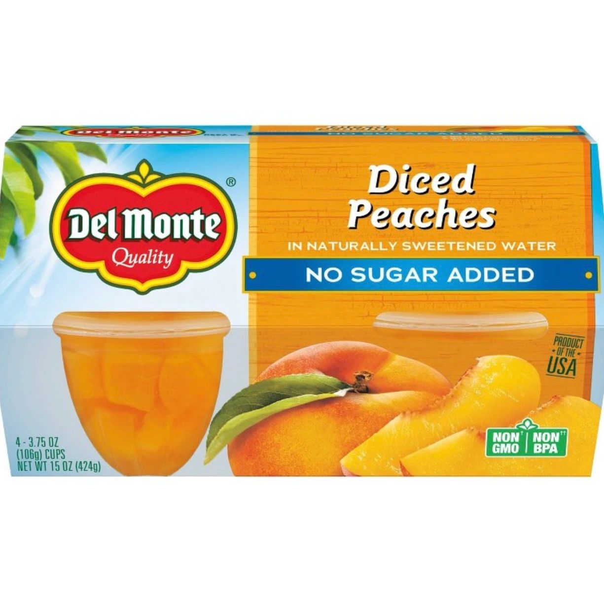 Del Monte No Sugar Added Diced Peaches - 4ct/16oz