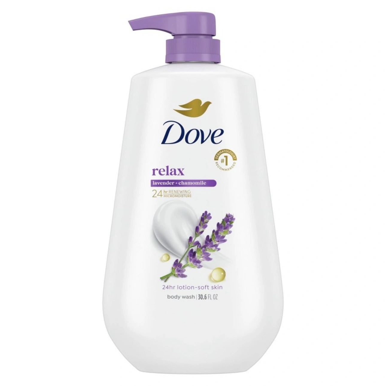 Dove Relax Body Wash Pump - Lavender & Chamomile 24hr Lotion-Soft Skin - 30.6 fl oz