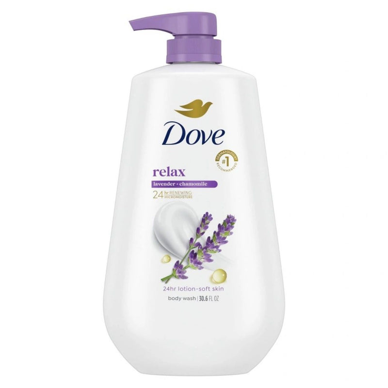 Dove Relax Body Wash Pump - Lavender & Chamomile 24hr Lotion-Soft Skin - 30.6 fl oz