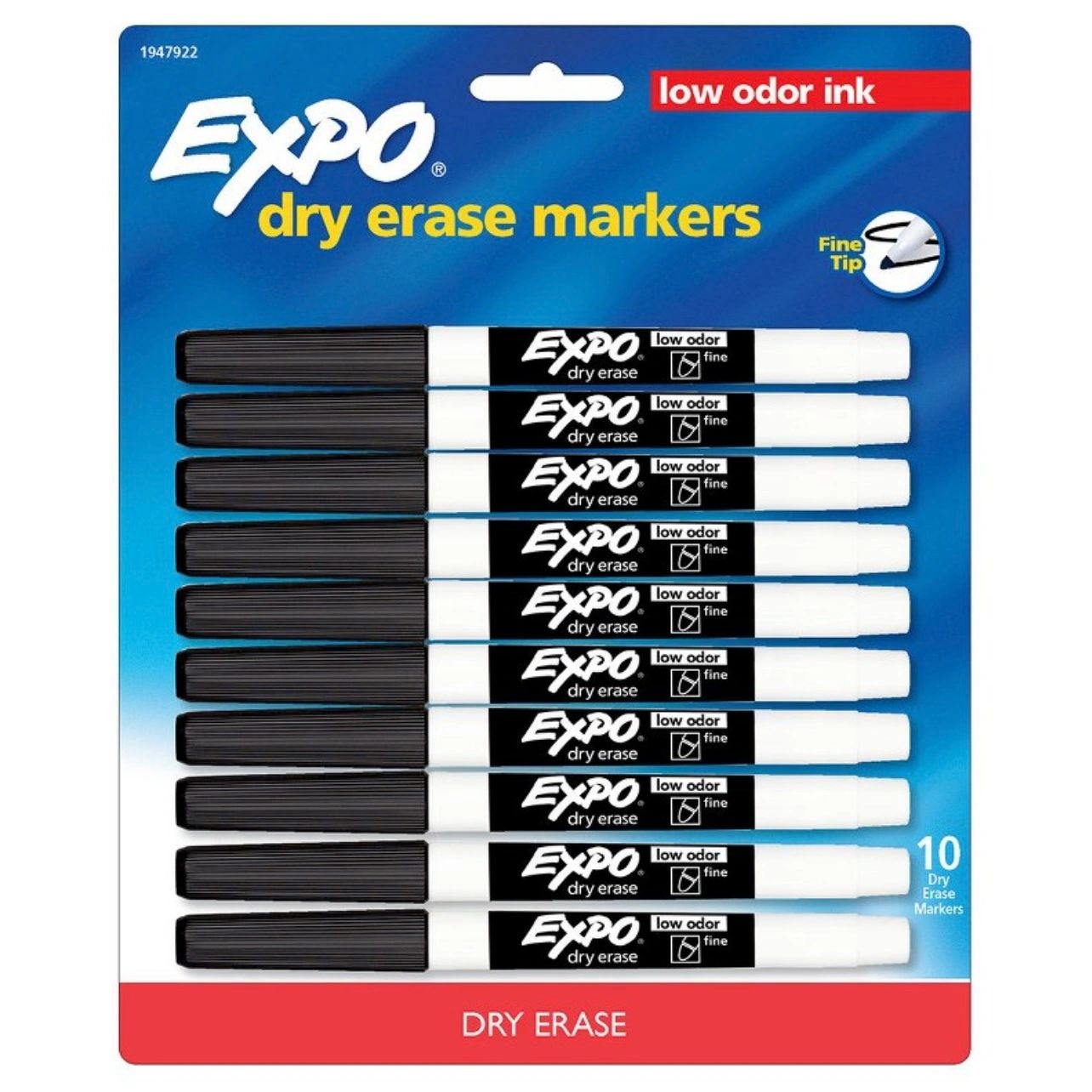 Expo 10pk Dry Erase Markers Fine Tip Black