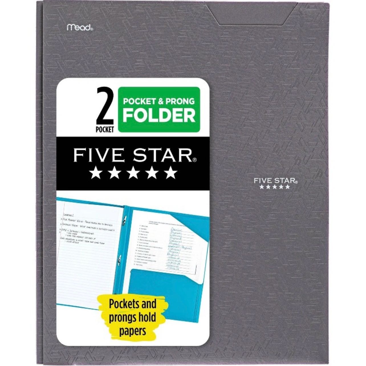 Five Star 2 Pocket Plastic Folder with Prongs Gray