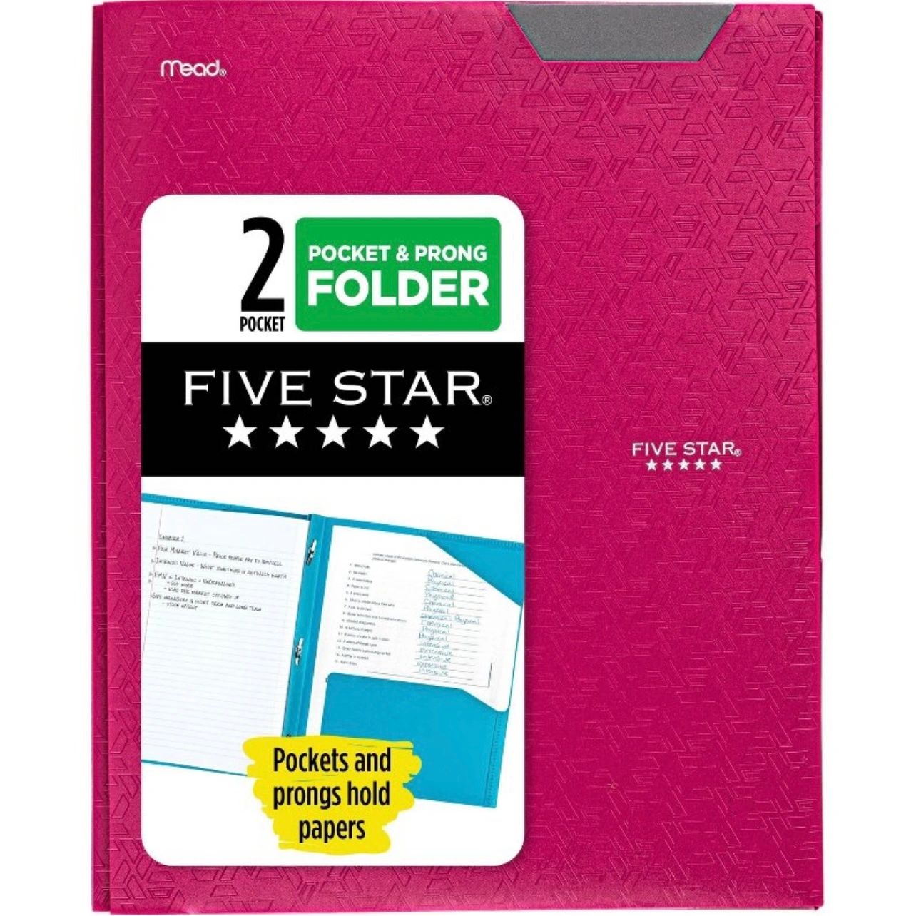 Five Star 2 Pocket Plastic Folder with Prongs Pink