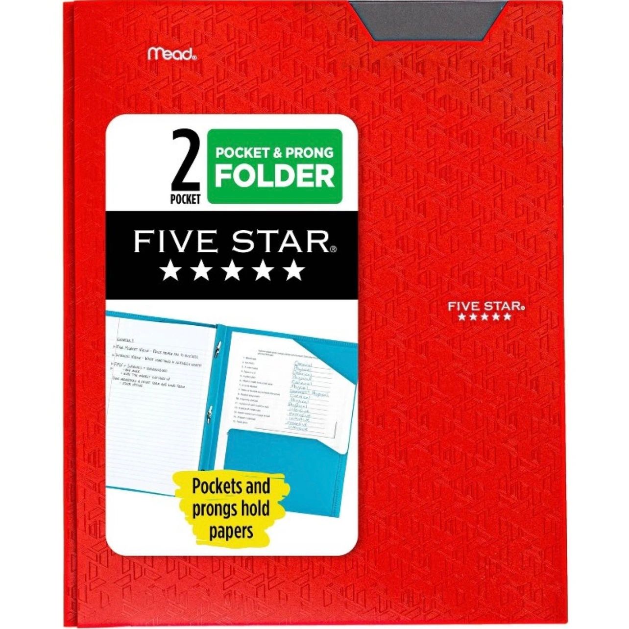 Five Star 2 Pocket Plastic Folder with Prongs Red