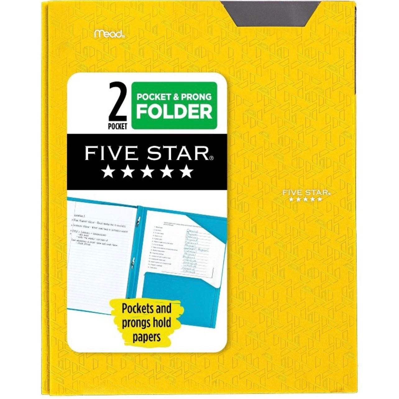 Five Star 2 Pocket Plastic Folder with Prongs Yellow