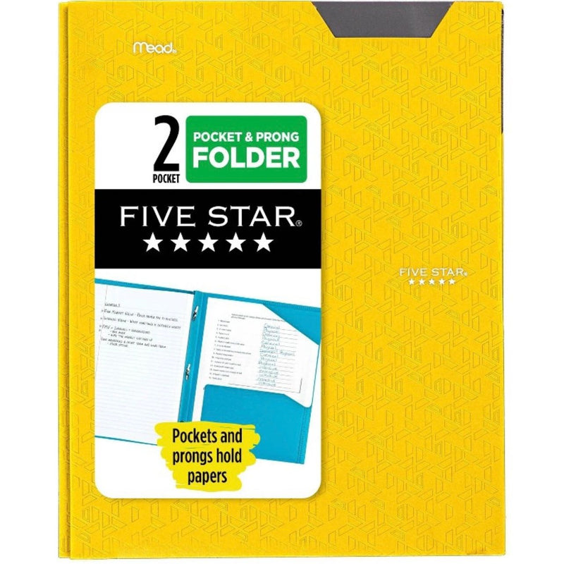 Five Star 2 Pocket Plastic Folder with Prongs Yellow