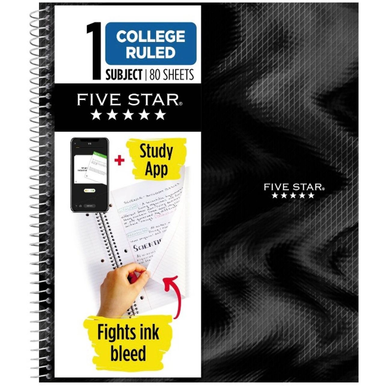 Five Star Active 1 Subject 80ct College Ruled Notebook Black