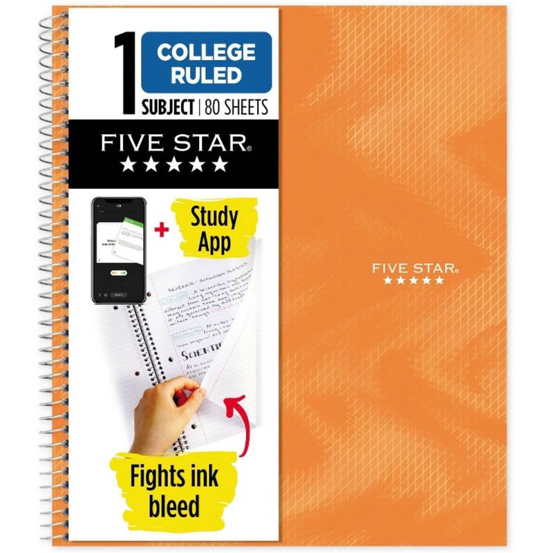 Five Star Active 1 Subject 80ct College Ruled Notebook Orange