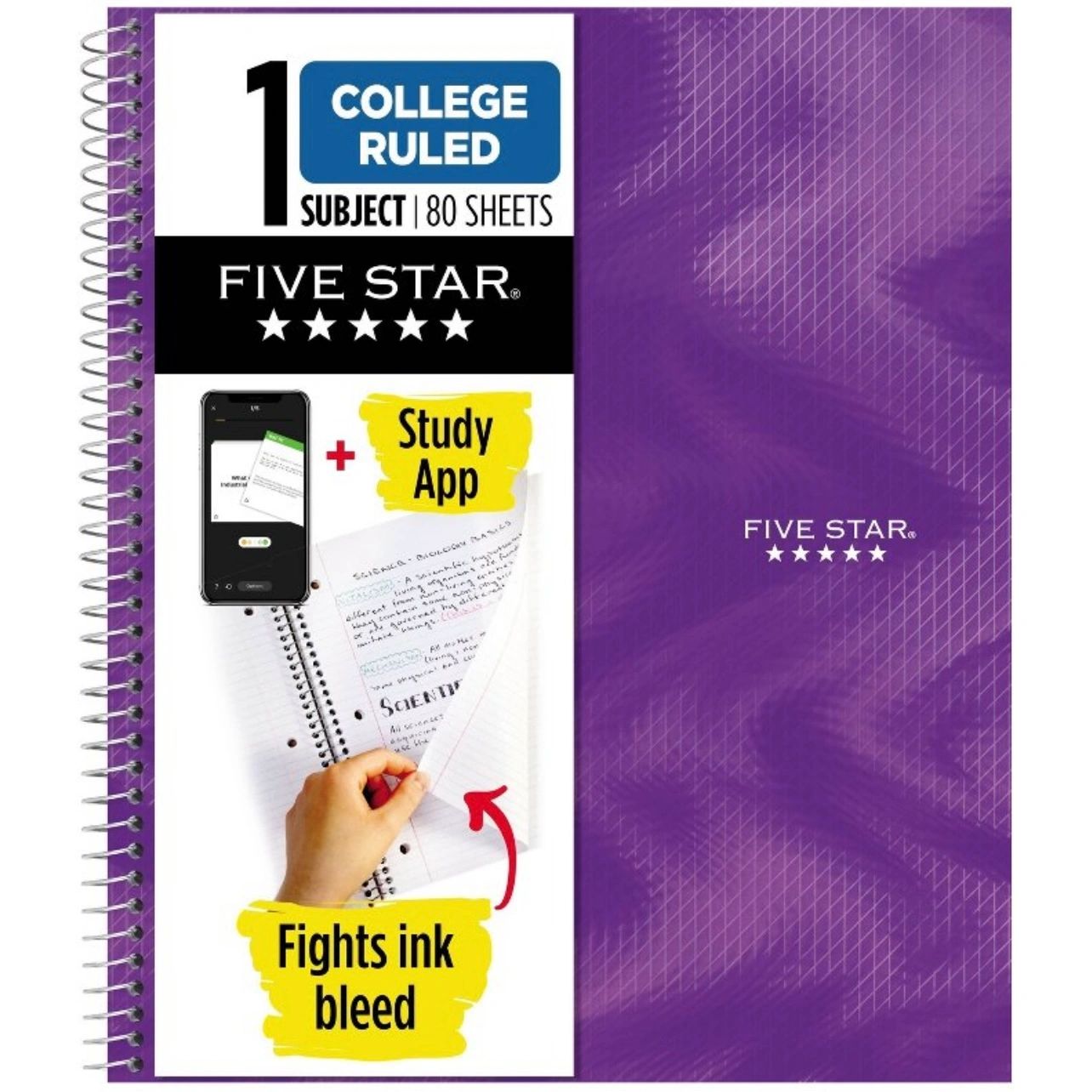 Five Star Active 1 Subject 80ct College Ruled Notebook Purple