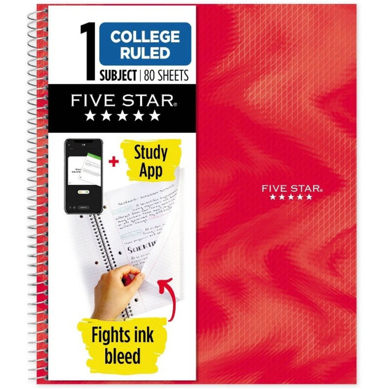 Five Star Active 1 Subject 80ct College Ruled Notebook Red