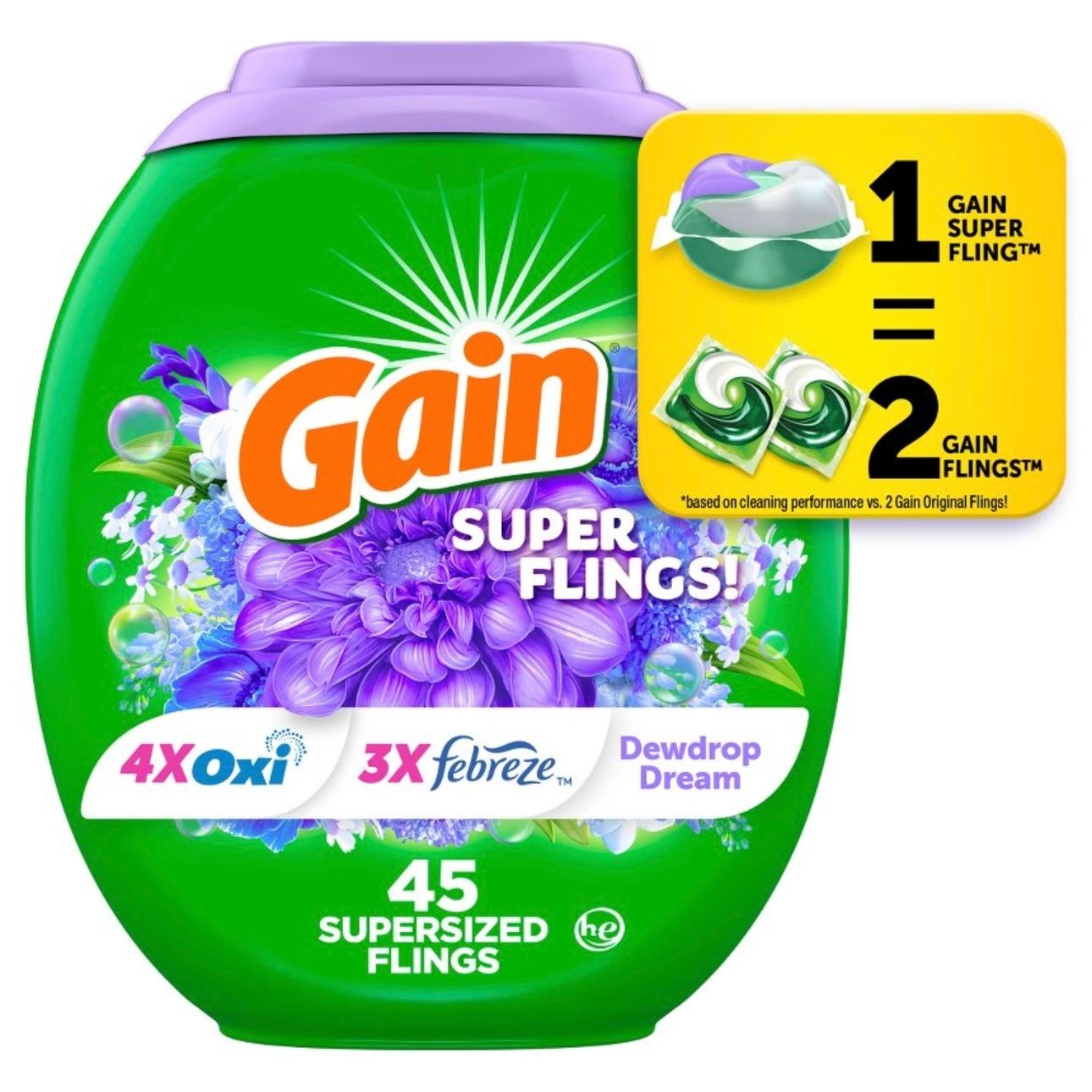 Gain Flings Dewdrop Dream HE Compatible Relax Laundry Detergent Soap Pacs - 45ct