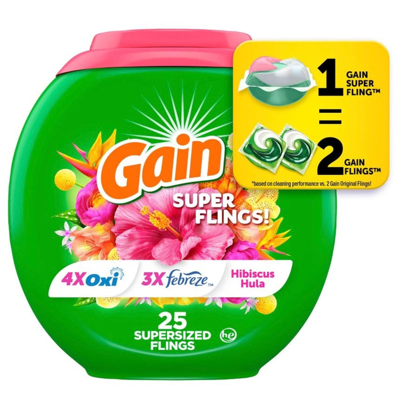 Gain Flings Hibiscus Hula HE Compatible Happy Laundry Detergent Soap Pacs - 25ct
