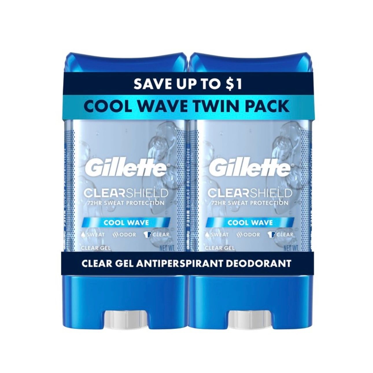 Gillette 72 Hours Sweat Protection Clear Gel Antiperspirant & Deodorant for Men Cool Wave - 3.8oz/2pk