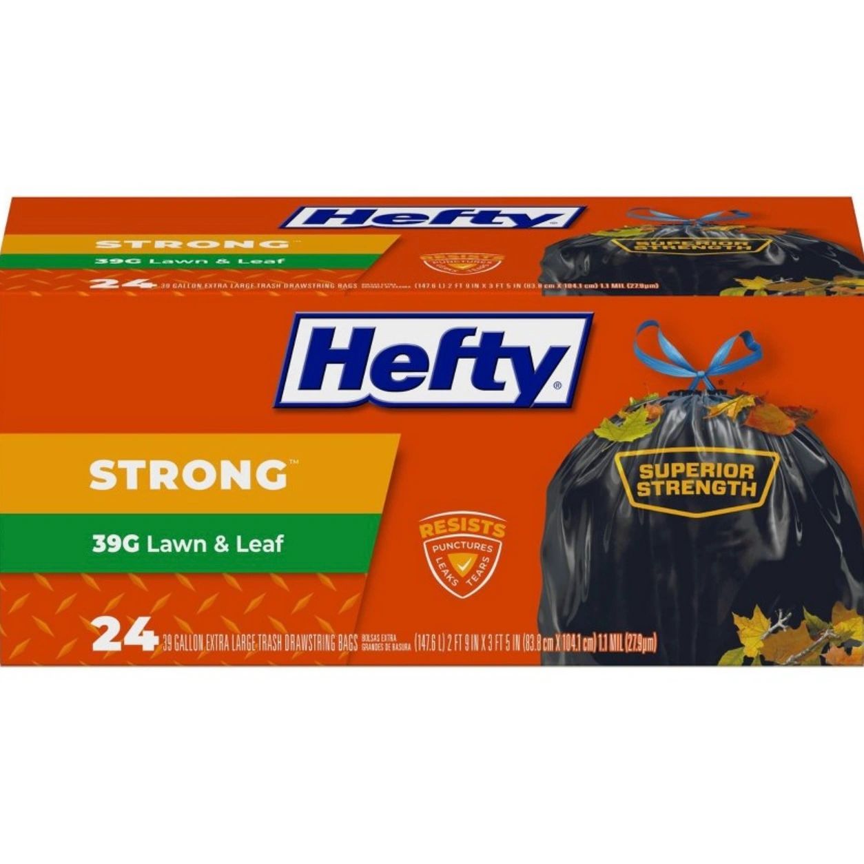 Hefty Strong Lawn & Leaf Drawstring Trash Bags - 39gal - 24ct