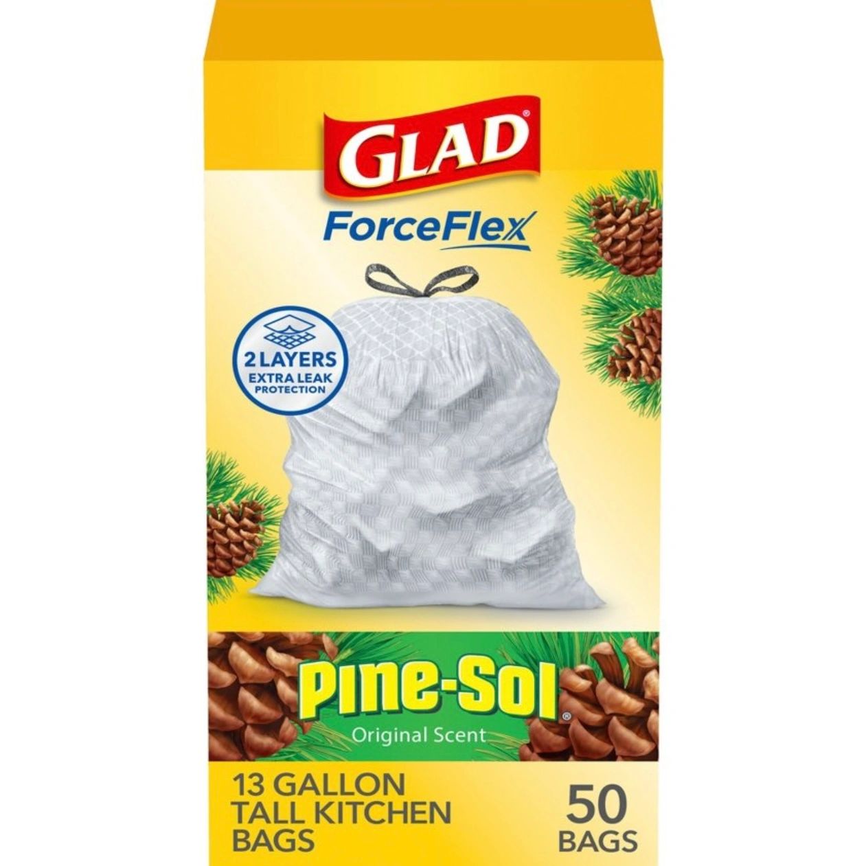 Glad ForceFlex Drawstring Trash Bags - Pinesol - 13gal/50ct