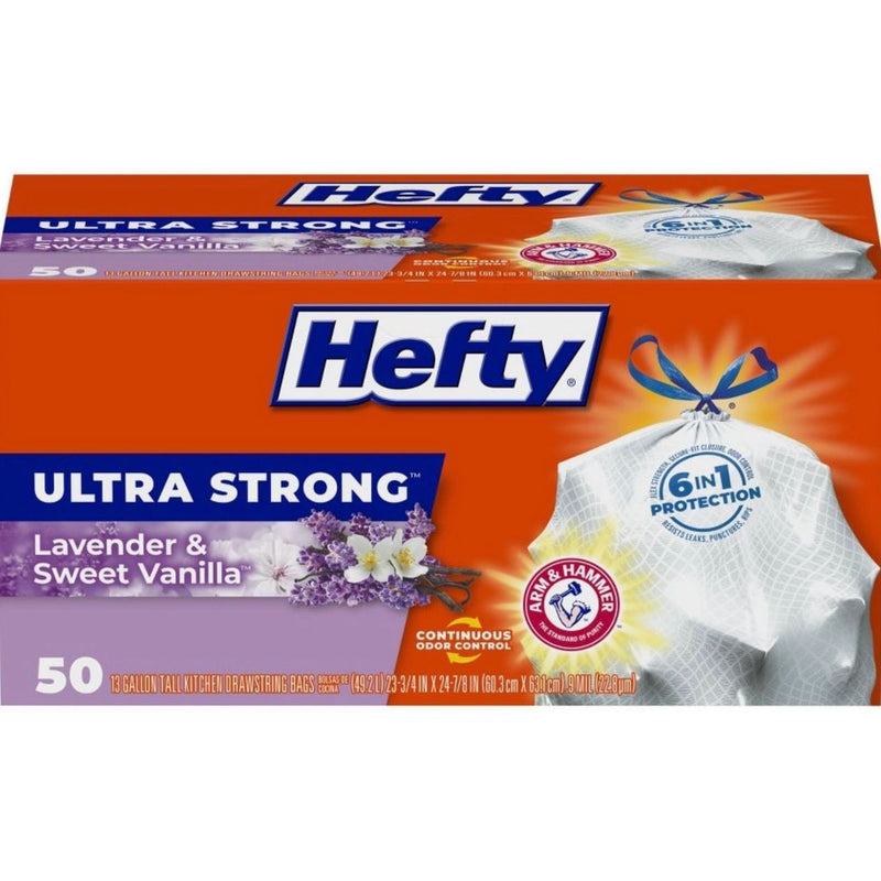 Hefty Ultra Strong Lavender & Sweet Vanilla Tall Kitchen Drawstring Trash Bags - 13gal/ 50ct