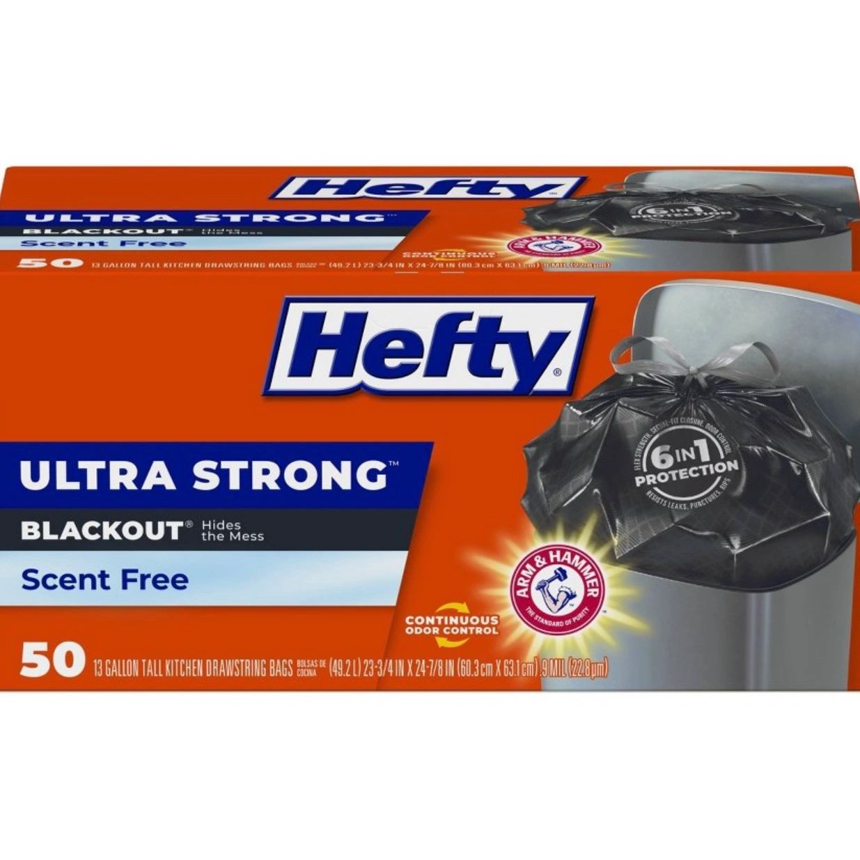 Hefty Ultra Strong Tall Kitchen Drawstring Trash Bags - Unscented - 13gal/50ct