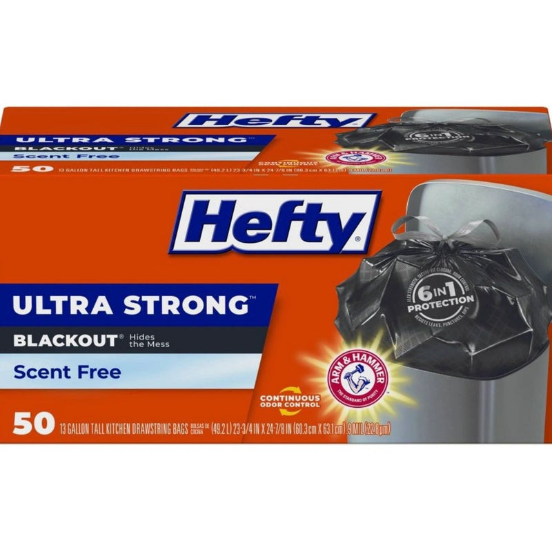 Hefty Ultra Strong Tall Kitchen Drawstring Trash Bags - Unscented - 13gal/50ct