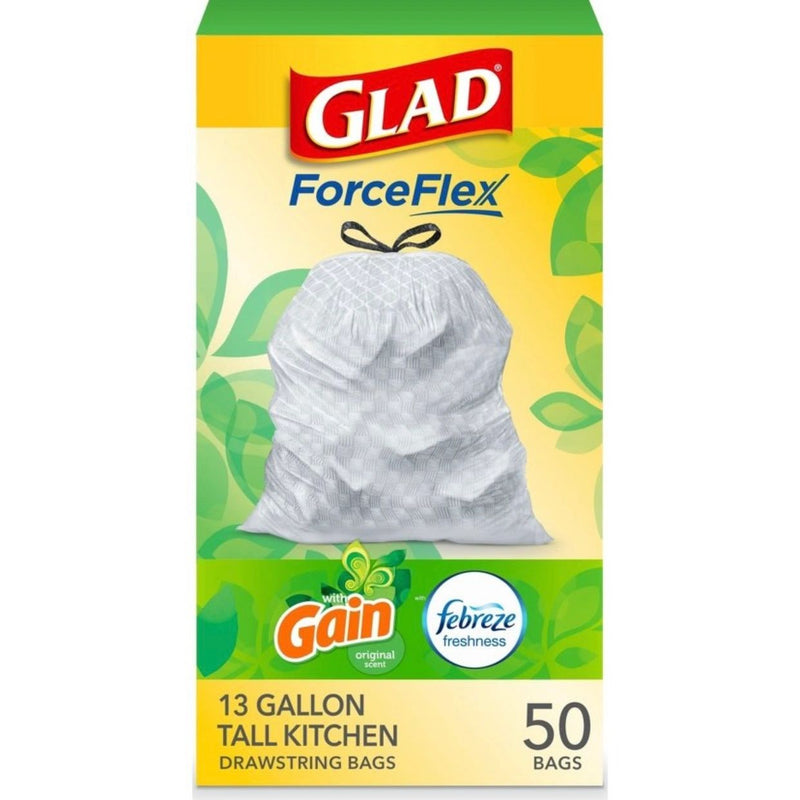 Glad Tall Kitchen Drawstring Trash Bags OdorShield - Gain Original with Febreze Freshness - 50ct/13gal