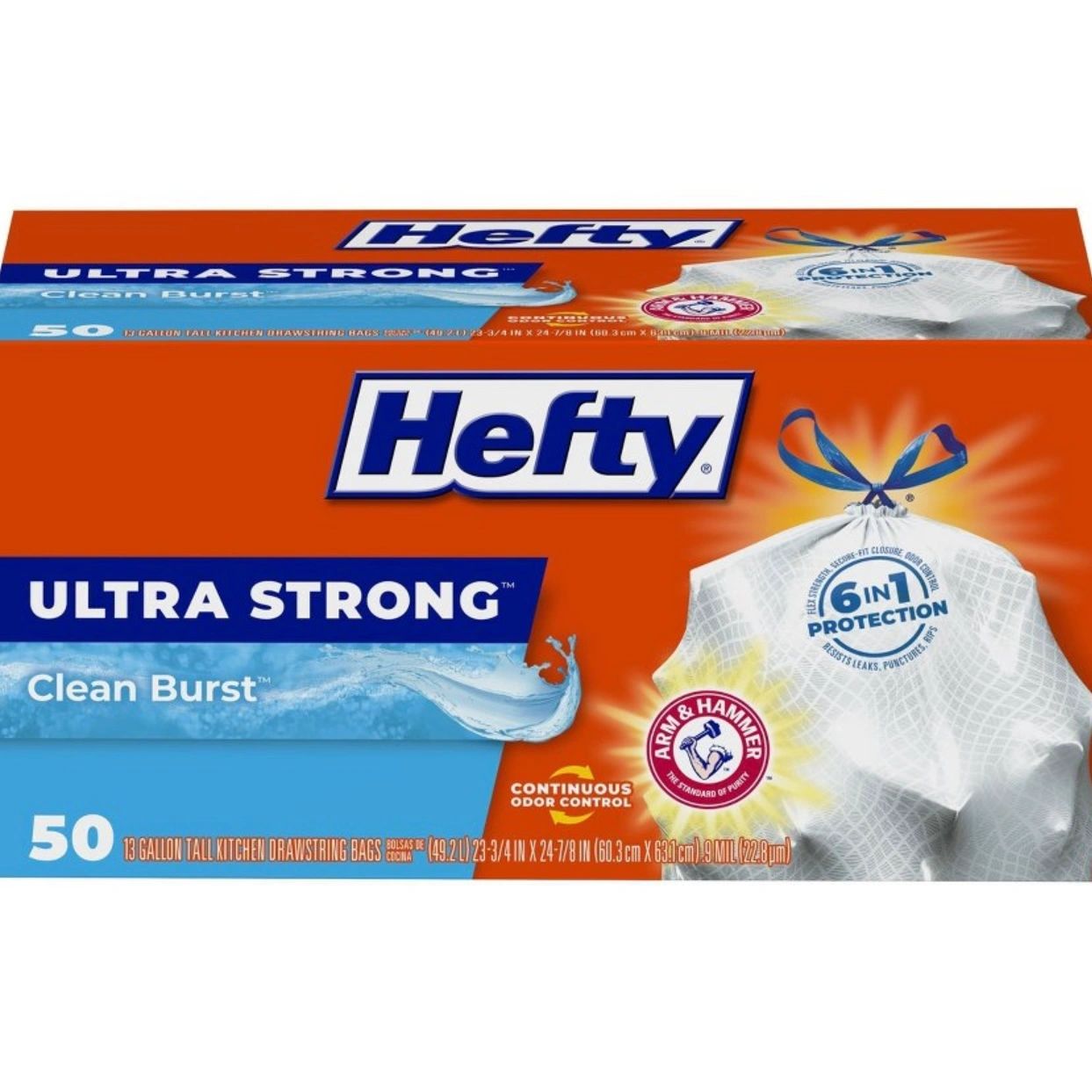 Hefty Ultra Strong Tall Kitchen Drawstring Trash Bags - Clean Burst Scent - 13gal - 50ct