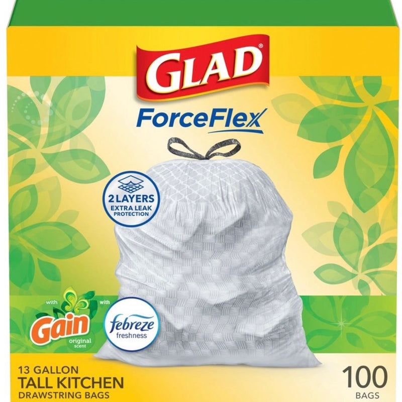Glad Tall Kitchen Drawstring Trash Bags OdorShield 13gal - Gain Original with Febreze Freshness - 100ct
