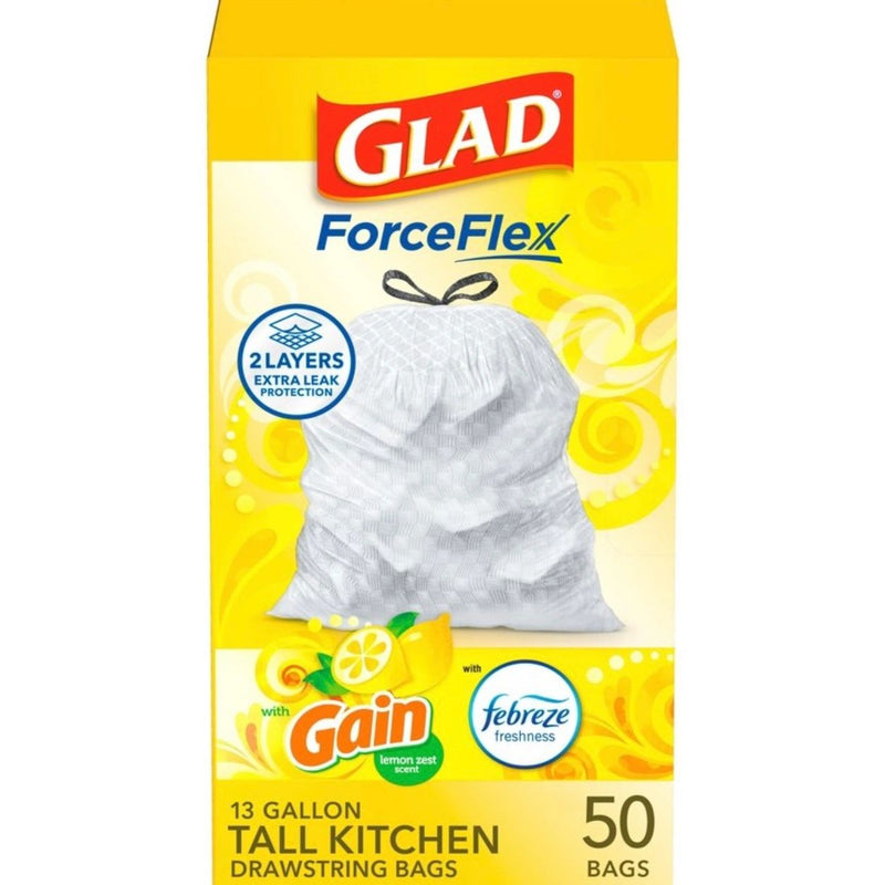 Glad ForceFlex DrawString Trash Bags - Lemon Zest - 13gal/50ct