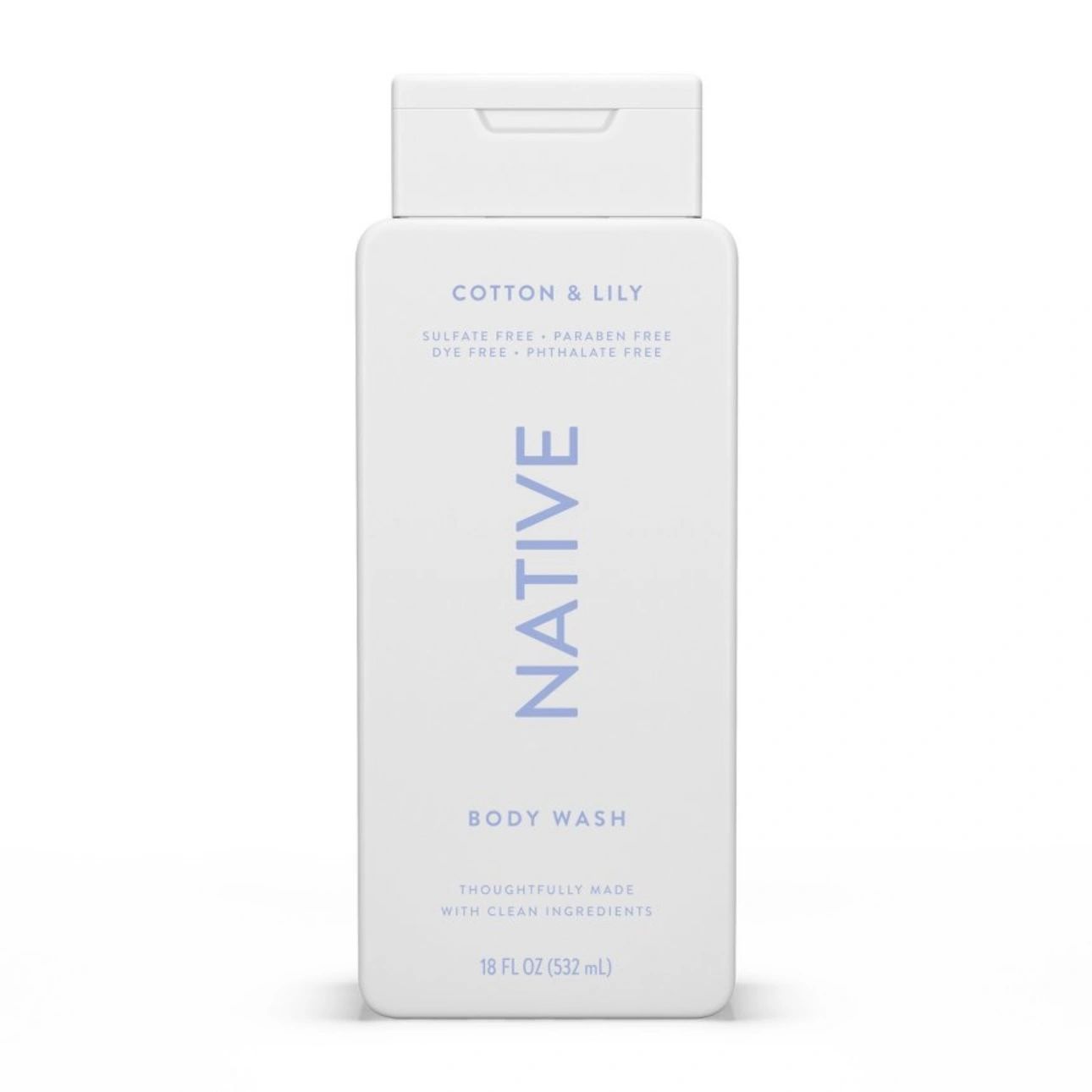 Native Body Wash for Women & Men - Cotton & Lily - Sulfate Free - 18 fl oz