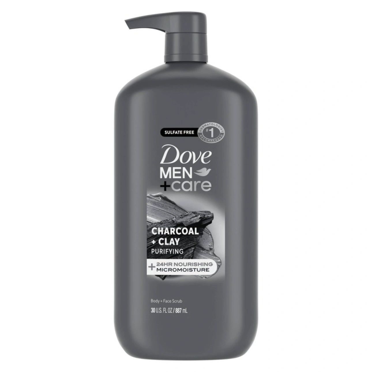 Dove Men+Care Charcoal + Clay Purifying Body & Face Wash Pump - Sulfate Free - 30 fl oz