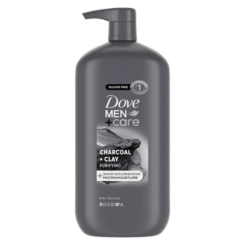 Dove Men+Care Charcoal + Clay Purifying Body & Face Wash Pump - Sulfate Free - 30 fl oz