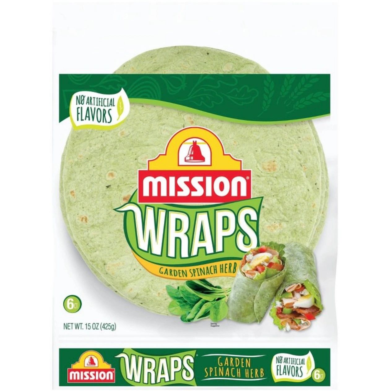 Mission Large Garden Spinach & Herb Wrap Tortillas - 15oz/6ct