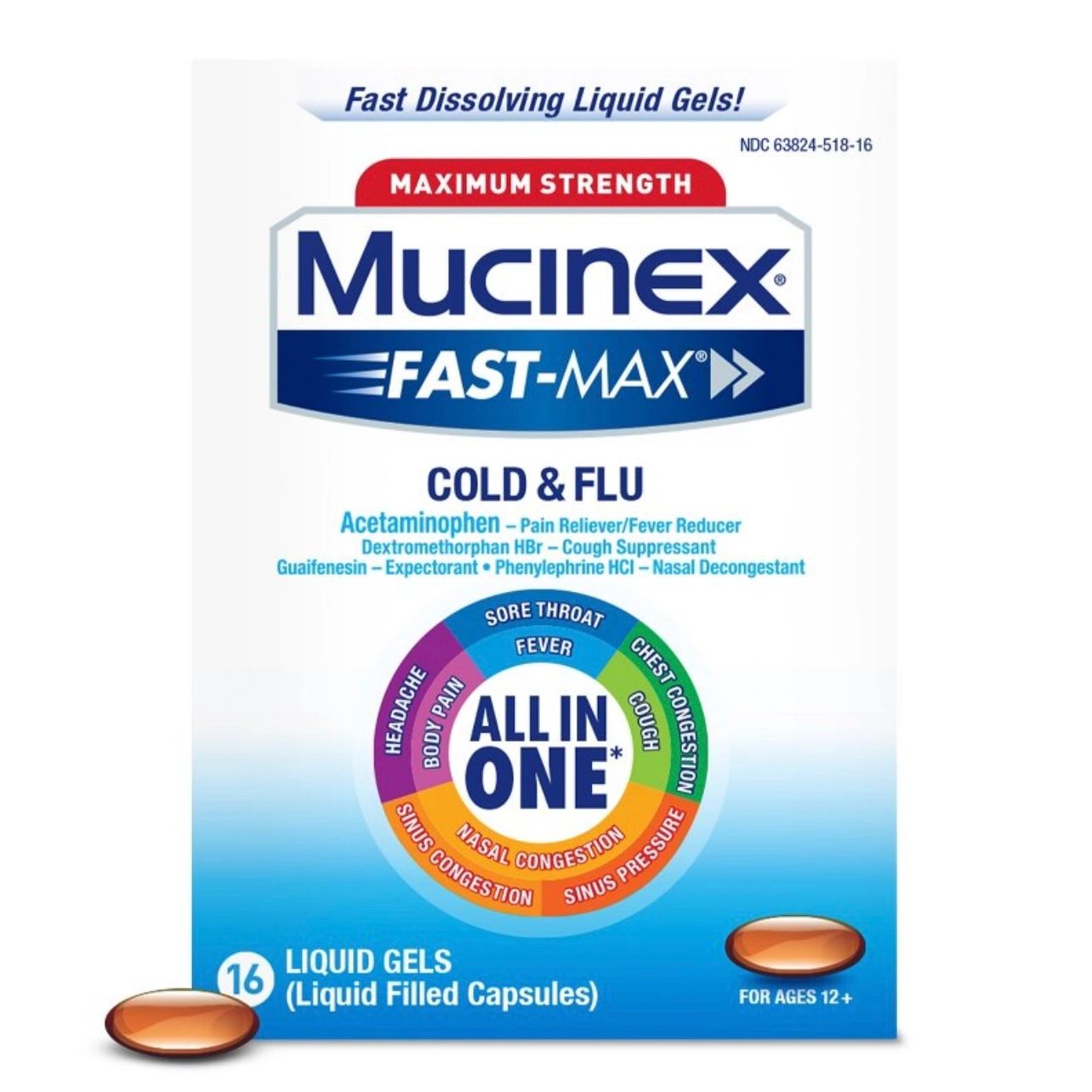 Mucinex Max Strength Cold & Flu Medicine - Liquid Gels - 16ct
