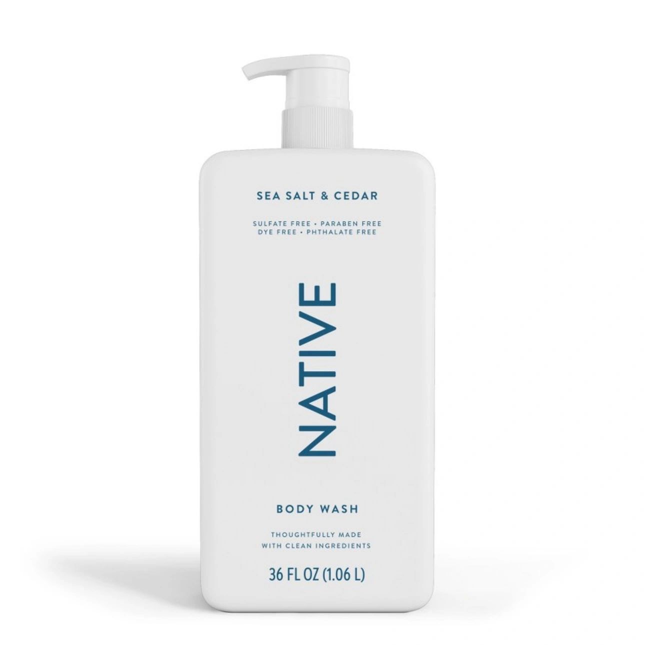 Native Body Wash for Men & Women - Sea Salt & Cedar - Sulfate Free with Pump - 36 fl oz